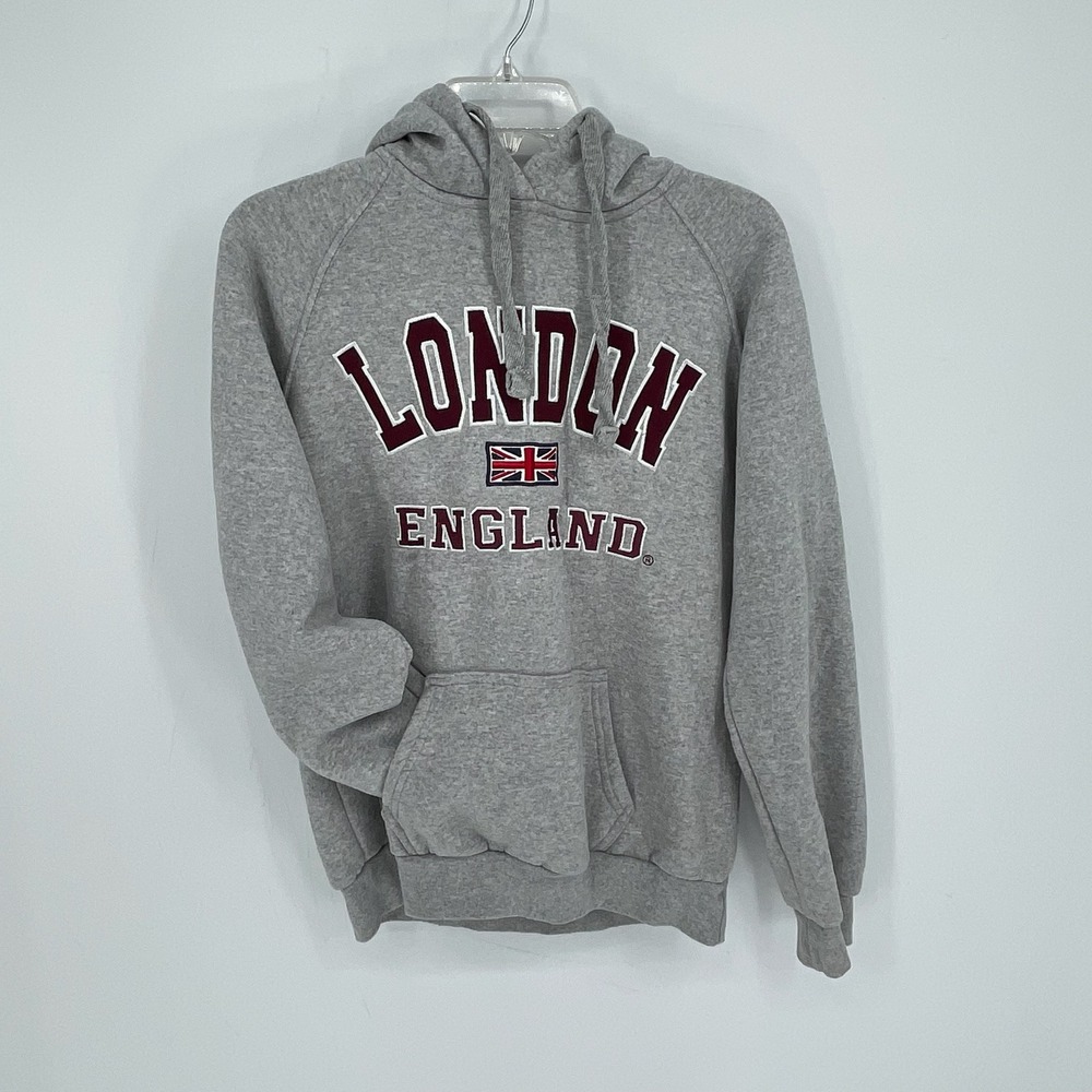 G-Crown Men's Gray London England Graphic Fleece Hoodie Sweatshirt Size XL